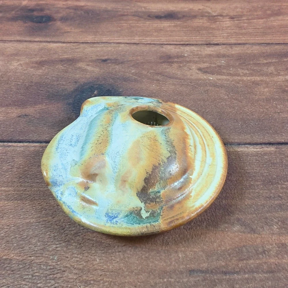 Colby Studio Pottery Ikebana Vase Home 6in Earth Tone Good Signed Kenzan Frog